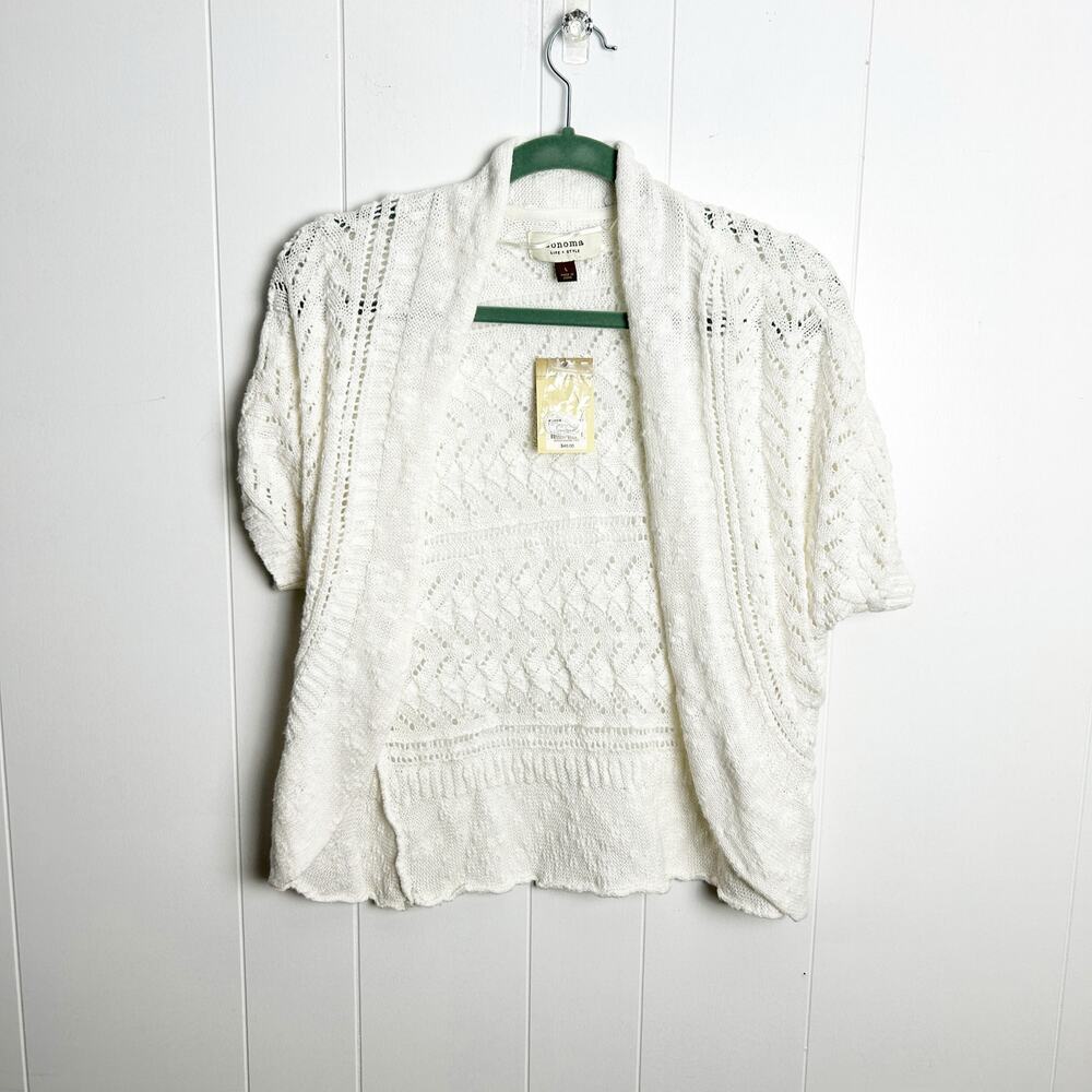 NWT Sonoma Goods for Life White Knit Open Short Sleeve Cardigan Large